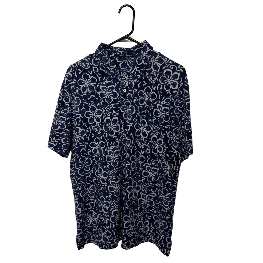 Polo Ralph Lauren Polo Shirt Mens Large Blue Floral Vintage Short Sleeve Pique